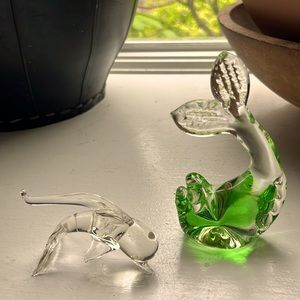 Set of 2 glass Animal Art decoration, Whale and Dolphin